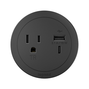 Round FPC, 1 Outlet, USB, Black Combo USB-A and USB-C